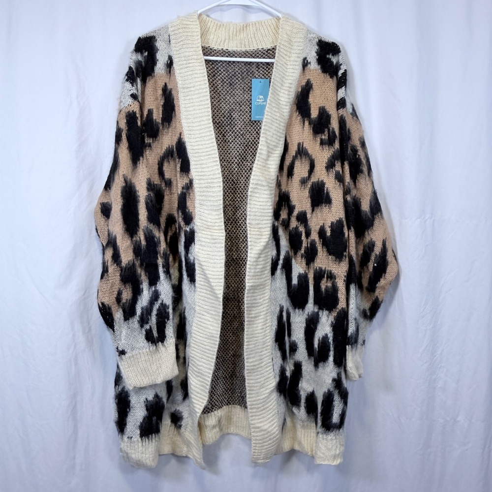 Cupshe Cardigan Sweater Leopard Print Open Front Animal Print XL